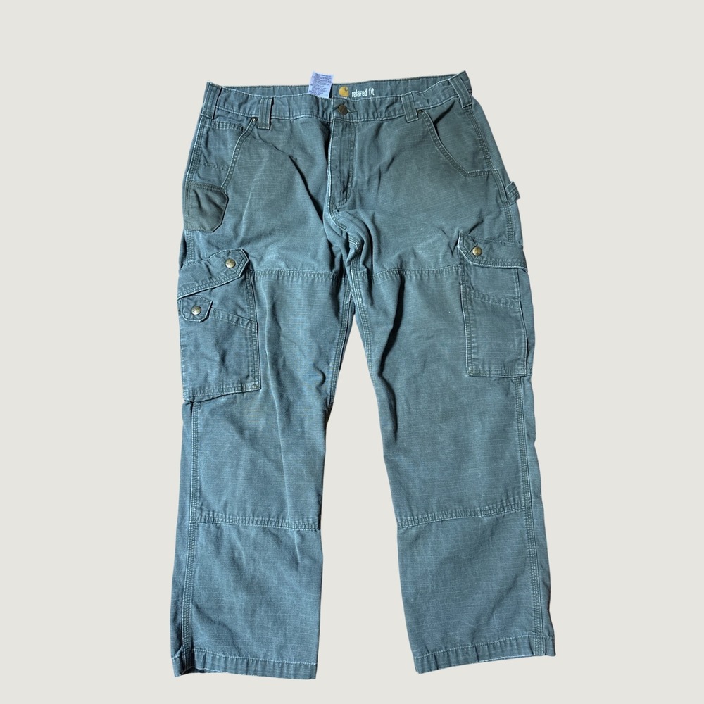 Carhartt Cargo Pants Mens Moss Green Ripstop Workwear SIZE 38x30